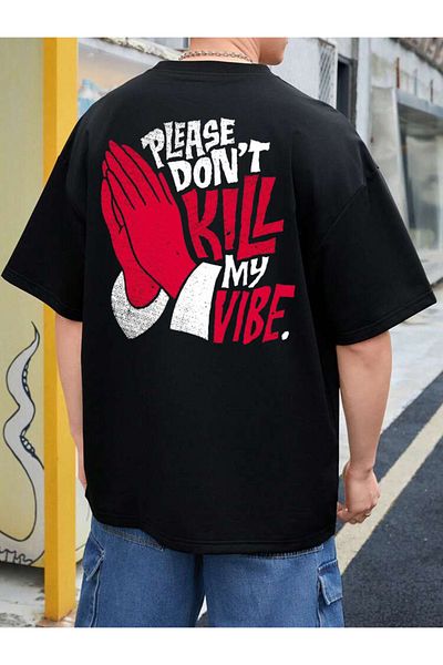 DEEPSENCE Unisex Please dont Back Printed Oversize Black T-shirt