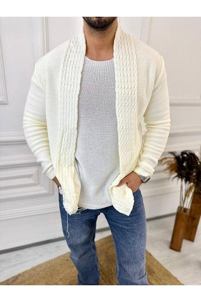 elkumoda Cardigan Braided Shawl Collar Pocket Non-Pilling Knitwear Cardigan