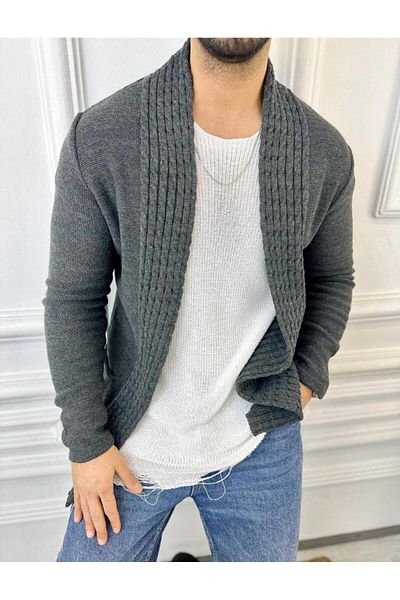 elkumoda Cardigan Braided Shawl Collar Pocket Non-Pilling Knitwear Cardigan