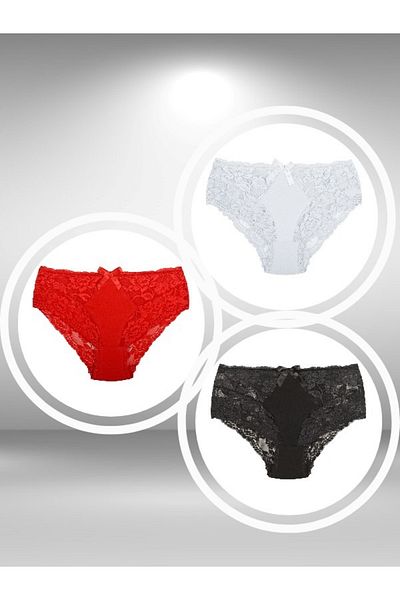 ŞahTan Lacy and Cotton Large Size 3 Pack Women's Panties