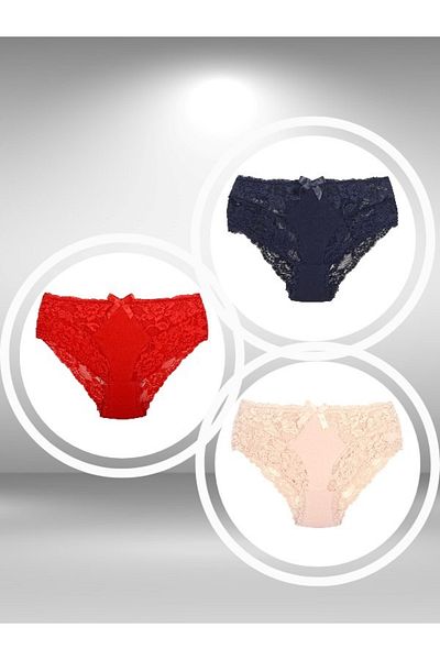 ŞahTan Lacy and Cotton Large Size 3 Pack Women's Panties
