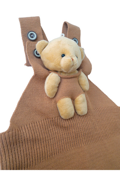 Zehrace Buttoned Baby Kids Knitwear Salopet with Teddy Bear Light Pink