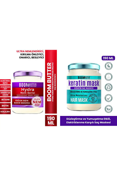 BOOM BUTTER Saç Bakım Seti (Keratin Saç Bakım Maskesi 190ml- Hydra Yoğun Nem ...