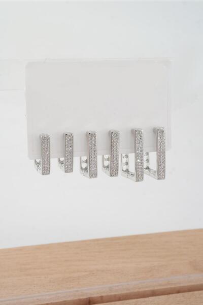 By Zeyna Aksesuar Kadın Vip Seri Özel Tasarım Baget Zirkon Taşlı 6'lı Küpe Set