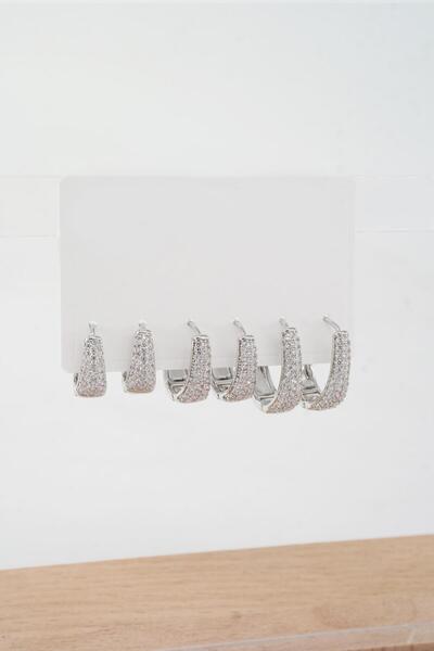 By Zeyna Aksesuar Kadın Vip Seri Özel Tasarım Baget Zirkon Taşlı 6'lı Küpe Set