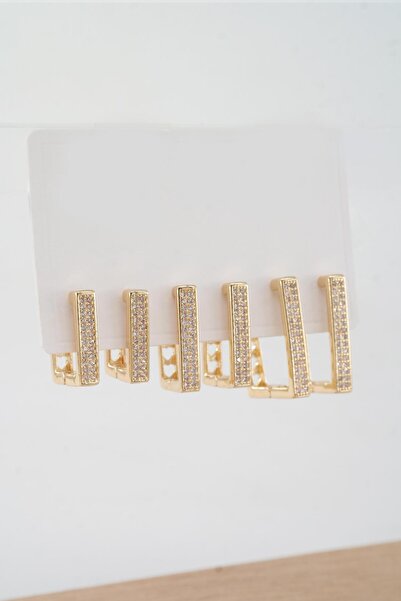 By Zeyna Aksesuar Kadın Vip Seri Özel Tasarım Baget Zirkon Taşlı 6'lı Küpe Set