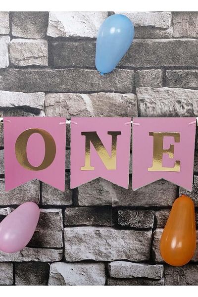 Hyd Pink Gold Color ONE Text Party Birthday Banner Text