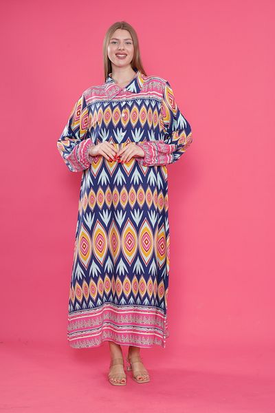 mervemoda Γυναικείο μακρύ plus size υφαντό φόρεμα βισκόζης
