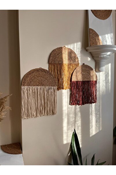 NİLİZM ART Bohem makrome püsküllü duvar tabağı 3lü