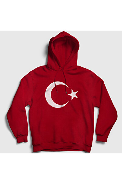 Unisex Kırmızı Ay Yıldızlı Kapüşonlu Sweatshirt 74961tt