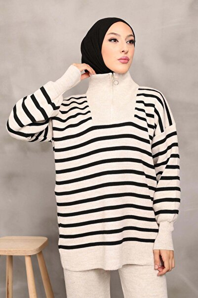 Şule Giyim Striped Thick Knit Knitwear Set