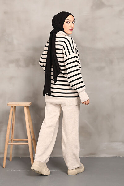 Şule Giyim Striped Thick Knit Knitwear Set