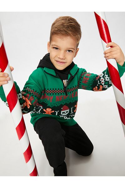 Koton High Collar Half Zipper Sweatshirt New Year Themed Skull Printed