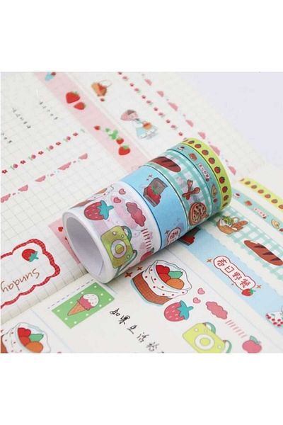 Rota Hediyelik Festival Day Decorative Tape 5-Piece Patterned Washi Tape Tape Sticker Bullet Journal Notebook Ornament