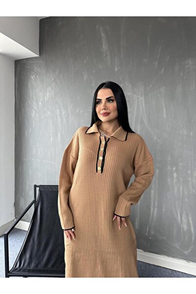 newmisal Γυναικείο πλεκτό φόρεμα με κουμπιά στο μπροστινό μέρος