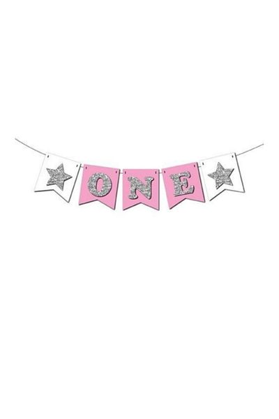 BalonEvi Pink Silver Embossed Printed Banner - One 1