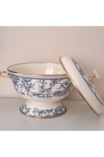 Avşar Enameled Evim 26 cm Blue Vintage Enameled Presentation Pot, Fruit Pot