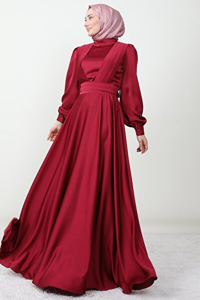 GİZ AGİYİM Milanda Hijab Evening Dress Claret Red