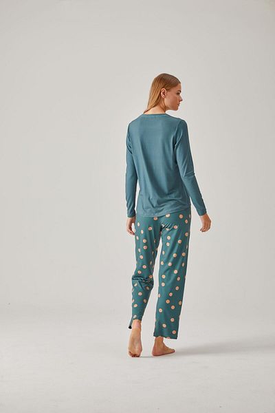 Pamuk & Pamuk Green Printed T-Shirt Polka Dot Pants Viscose Women's Pajama Set