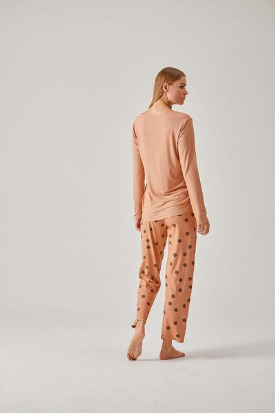 Pamuk & Pamuk Salmon Lace T-Shirt Polka Dot Patterned Viscose Women's Pajama Set