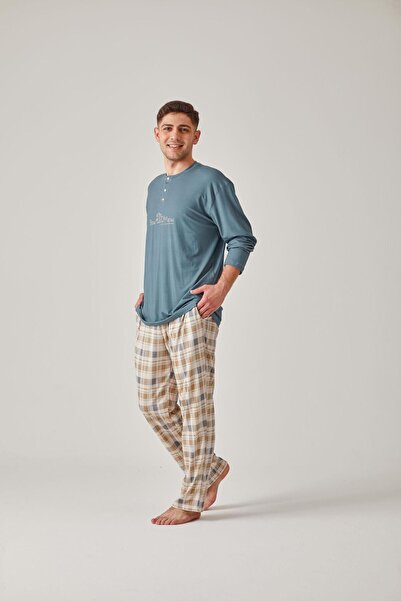 Pamuk & Pamuk Men's Green PlaidModalCotton Pajama Set - Printed T-shirt