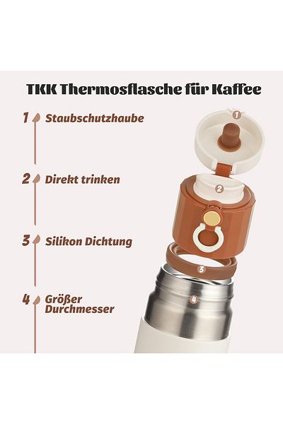 Vagonlife TKK Thermos Mug T-2007 450 ml Coffee Mug, Stainless Steel, Double Walled, Insulated, Leaked