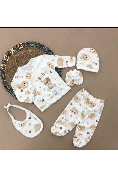 Eraycan Bebe Hastane Çıkışı Ayıcık Baskılı 5'li Zıbın Seti