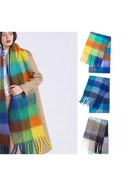 FRESCO SCARFS Φουλάρι ώμου με μαλακή υφή, πολύχρωμο τετράγωνο σχέδιο