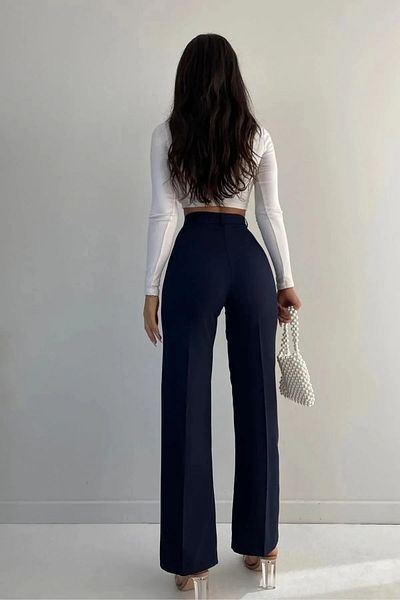 Livik Liam Striped Women's High Waist Lycra Wide Leg Fabric Trousers