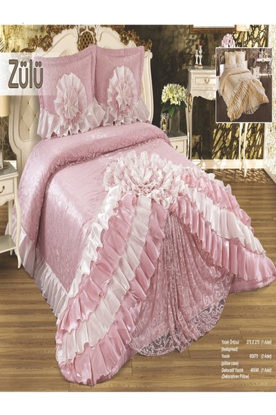 NASHOME TEKSTİL Yatak Örtüsü Takımı Çeyizlik 3 Parça Zülü