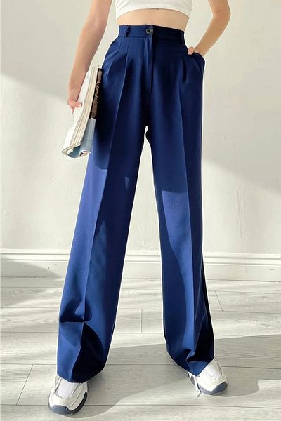 Livik Olsen Women's High Waist Lycra Wide Leg Pleated Fabric Trousers