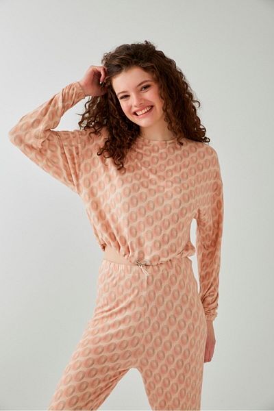 Pamuk & Pamuk Powder Color Crispy Patterned Crop Pajama Set