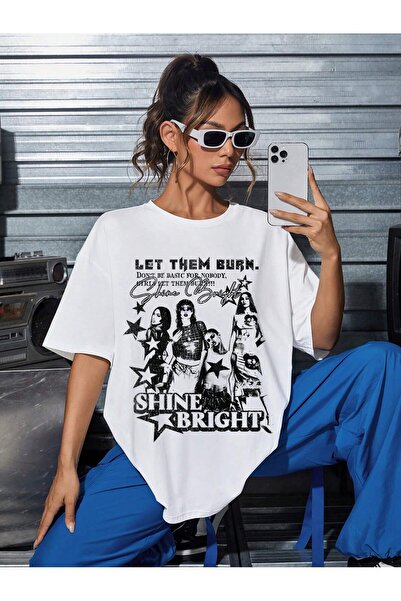 Jose Clothing Tricou oversize din bumbac organic cu imprimeu alb