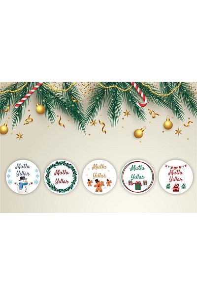 anka design Happy New Year - New Year's Themed 4 cm 35 Pieces Sticker Pack