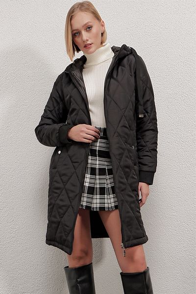 hazelin Palton puf lung matlasat negru pentru femei Hzl22w-bd151381