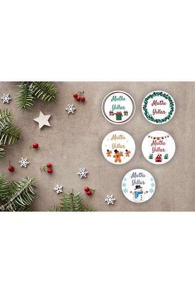 anka design Happy New Year - New Year's Themed 4 cm 35 Pieces Sticker Pack