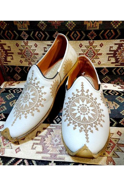 Osmanlı Yemeni Dünyası Yemeni (Sandal), Mdel with Laser, Ottoman Yemeni World, Leather Yemeni, Cloud Color