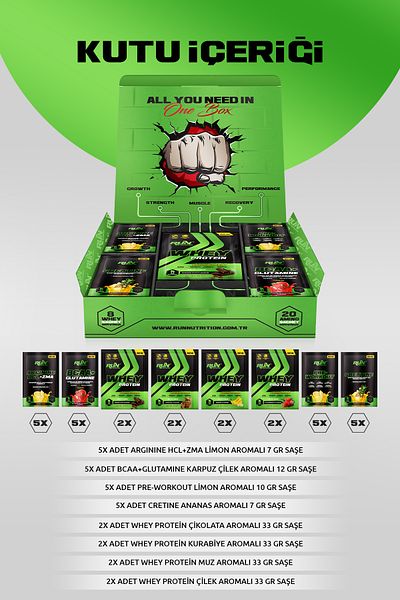 Run Nutrition Meet Sports Nutrients Package - 8WheyProtein and 20AminoAcid Sachets