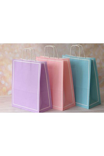 demontecraft Χάρτινη τσάντα 25x12x31 Pelur, Macaron Σετ τσάντα 6 τεμαχίων, τσάντα Kraft, τσάντα δώρου Mlp