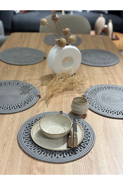 MaVaux Thick Embroidered, 6 Pieces, American Service, Jute Plate, Durable, Heat Sensitive, Long Lasting,
