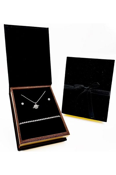 Hazellica Velvet Coated Wooden Box You Are My World Necklace Gift Set