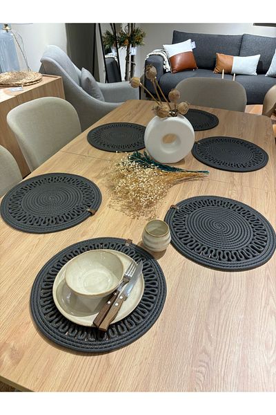 MaVaux Thick Embroidered, 6 Pieces, American Service, Jute Plate, Durable, Heat Sensitive, Long Lasting,