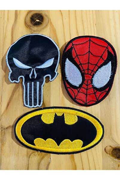 icase Batman Örümcek Adam Punisher Nakış Patch Peç Yama Set 3'lü (7X7 CM) Ort...