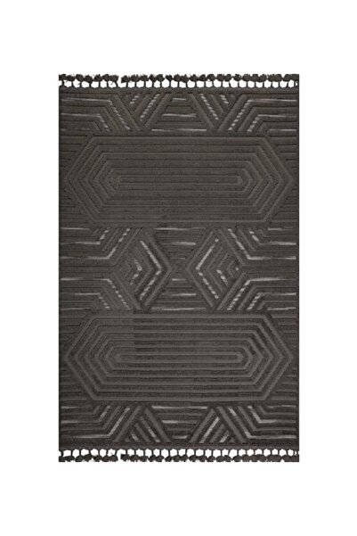 GÜMÜŞSUYU Deco Alvin 12619 Yeni Yüksek Kalite Modern Kabartmalı Örgü Saçaklı Salon Halısı