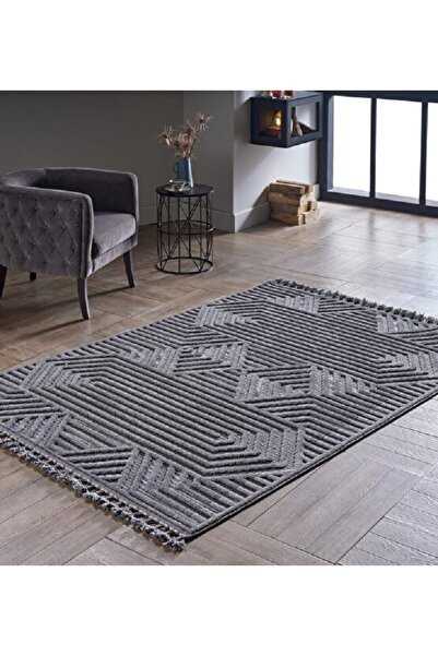 GÜMÜŞSUYU Deco Alvin 12619 Yeni Yüksek Kalite Modern Kabartmalı Örgü Saçaklı Salon Halısı