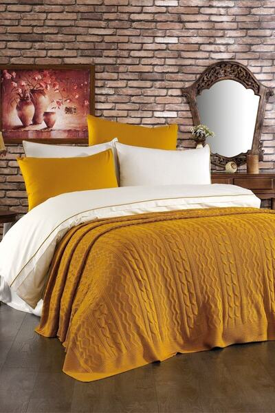 Luvana Home طقم غطاء لحاف مزدوج مكون من 7 قطع من القطن المحبوك من Feris بلون ...