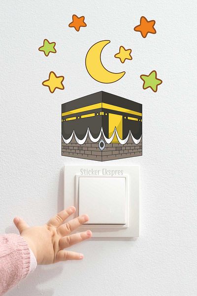Sticker Ekspres Autocolant pentru priză Kaaba Crescent And Stars R1 Ramadan