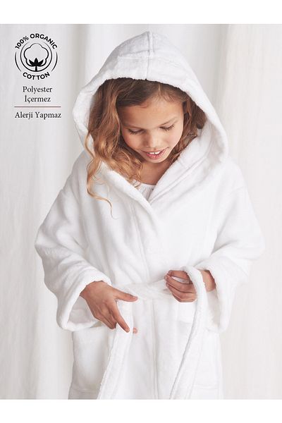 CAQQA 10-12-14 Years Hooded 100% Cotton Towel Children's Bathrobe| Allergy Free