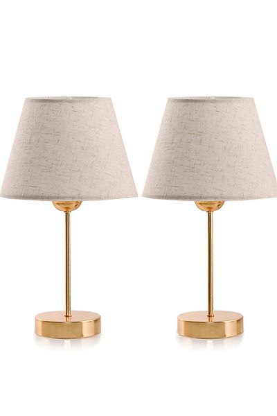EvLight Triple Lampshade And Chandelier Set Linen Fabric Bedroom Gold Metal Lampshade