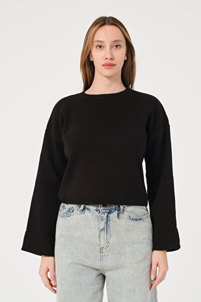 PUNKY CAT Жіночий чорний светр з коміром-стійкою та деталями на рукавах